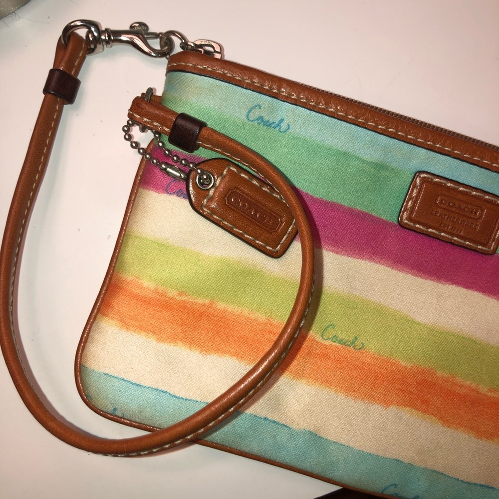 Coach Rainbow Striped Wristlet